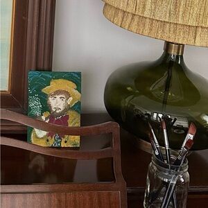 Vibrant Oil Portrait Canvas with Green and Yellow Hues- “French Yellow Bubbles”